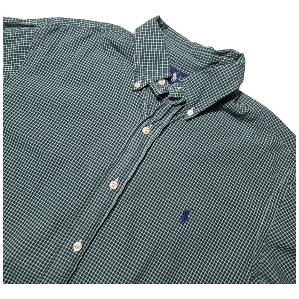 Ralph Lauren Mens Classic Fit Shirt Green White Check Button Down Pony Large